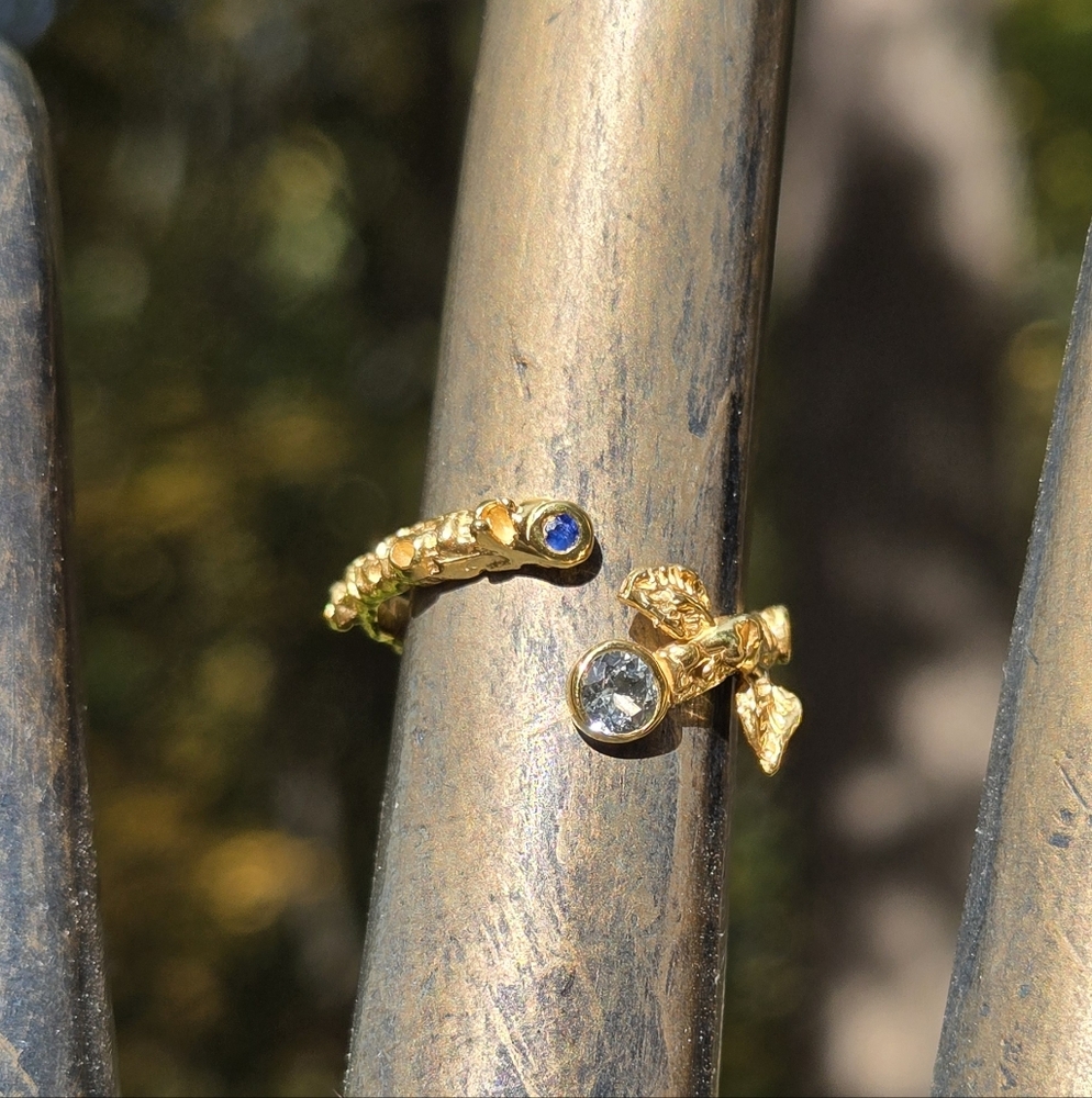 Topaz & Opal Natural Gemstone Sterling & Gold Ring Sz5.5 Adjustable - Picture 4 of 7